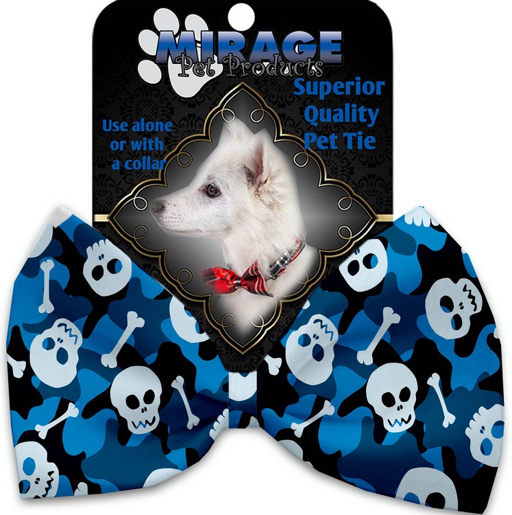 Blue Camo Skulls Pet Bow Tie Collar Accessory with Velcro